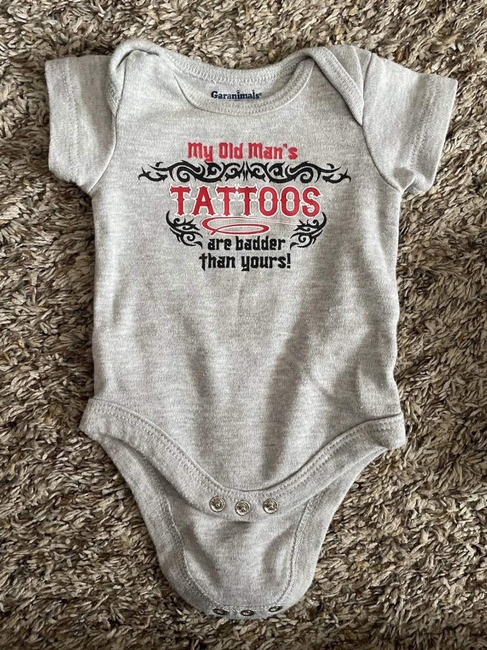 Newborn “My old man’s tattoos are badder than yours!” Short Sleeve Bodysuit